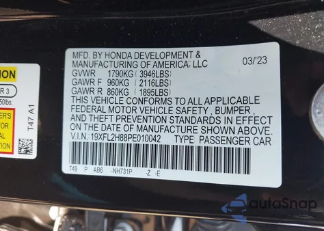 2023 Honda Civic Sport from USA, damaged, VIN 19XFL2H88PE010042